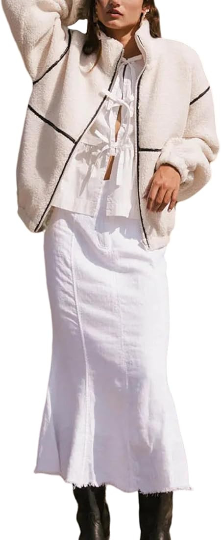 Yeokou Womens Sherpa Fleece Jackets Stand Collar Zip Up Fall Winter Casual 2025 Fuzzy Coats with ... | Amazon (US)