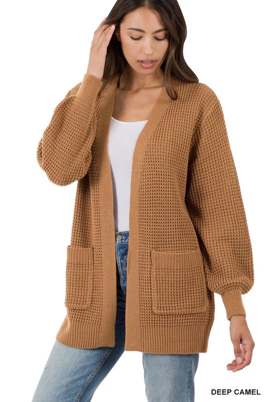 Low Gauge Waffle Open Cardigan Sweater DEEP CAMEL / XL | Casual Chic Boutique