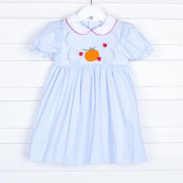 Embroidered Apples and Pumpkin Bib Dress | Classic Whimsy
