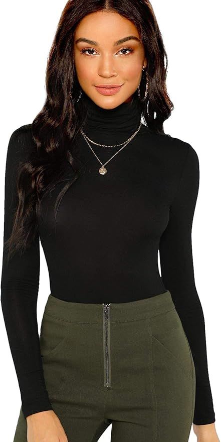 Floerns Women's Long Sleeve Slim Fit Turtleneck Basic T-Shirts A Black XS at Amazon Women’s Clo... | Amazon (US)