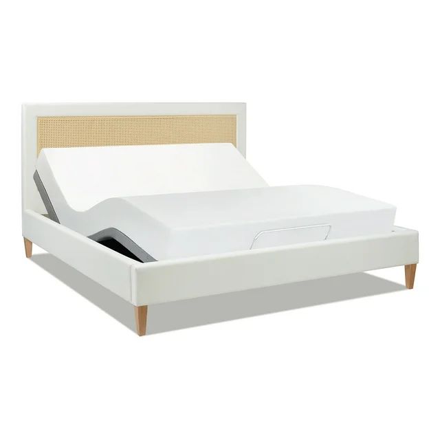 Haley Upholstered Cane-Back Platform Bed, King, Snow White Polyester - Walmart.com | Walmart (US)