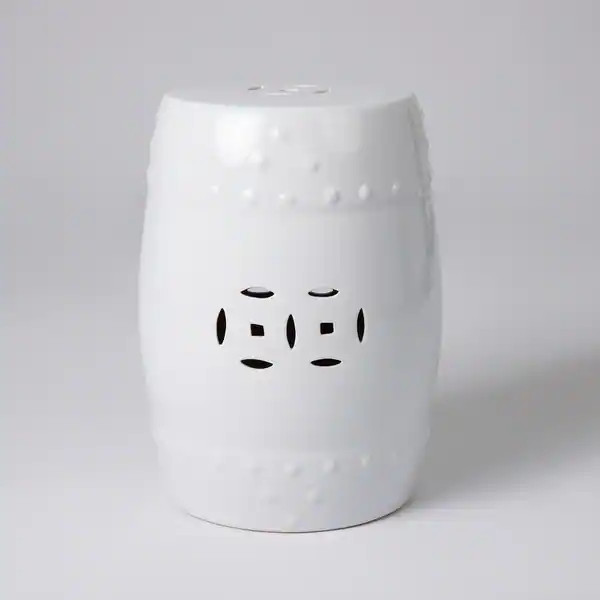 Double-Medallion Ceramic Indoor/Outdoor Garden Stool/Table in Optic White | Bed Bath & Beyond