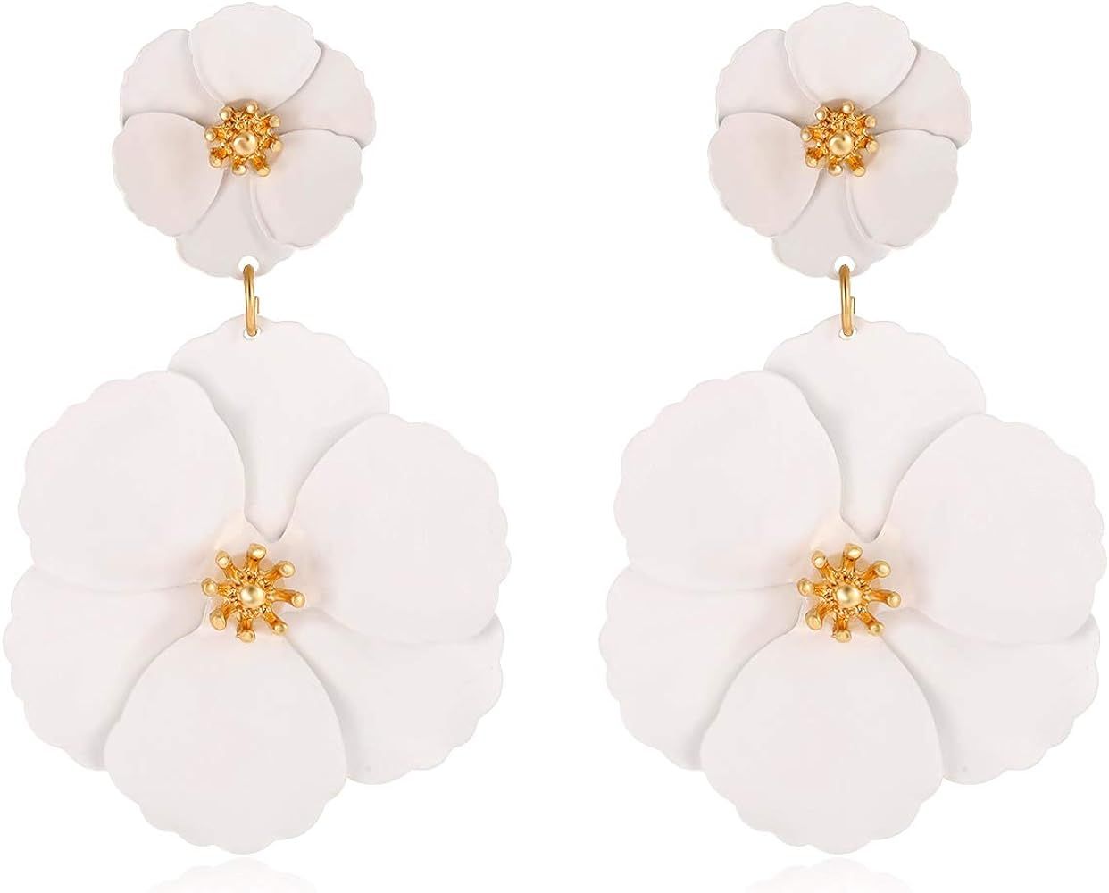 CEALXHENY Flower Dangle Earrings Boho Layered Floral Petal Drop Earrings Statement Stud Earring for  | Amazon (US)