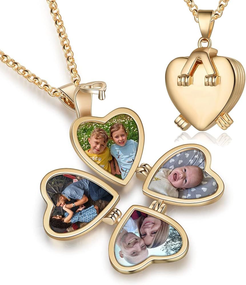 Nobelook Personalized Love Heart Locket Necklace That Holds 4 Photos Customizable Pendant Charms ... | Amazon (US)