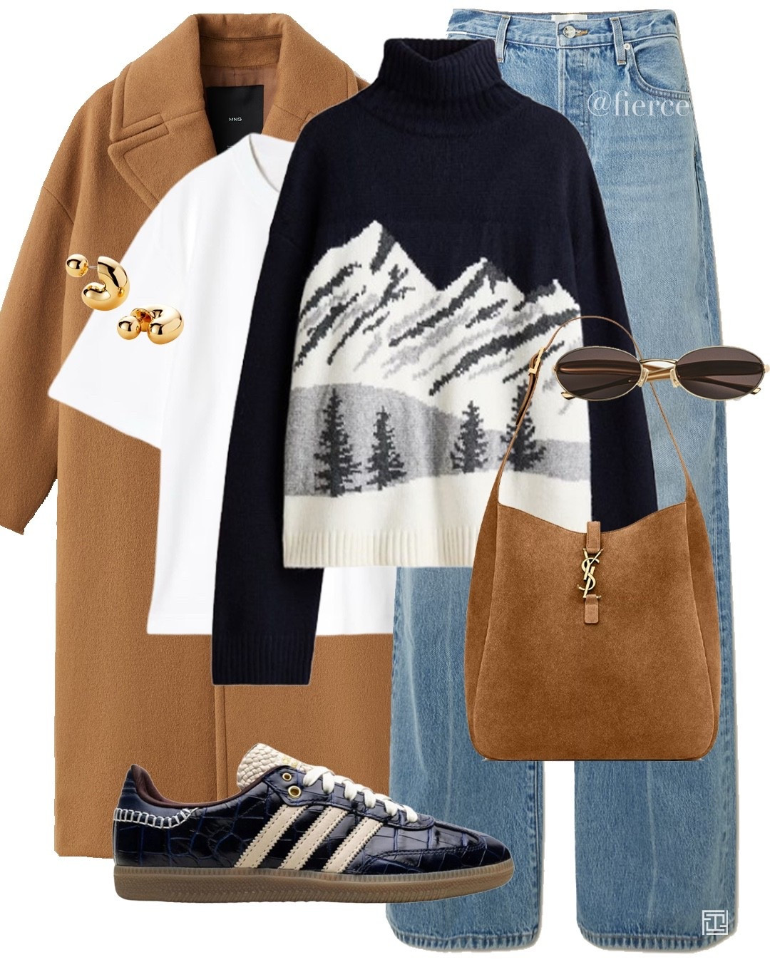 Brown tan wool coat blue jeans Ysl brown suede bag navy adidas samba après-ski jumper casual weekend outfit 

#LTKuk #LTKeurope #LTKwinter