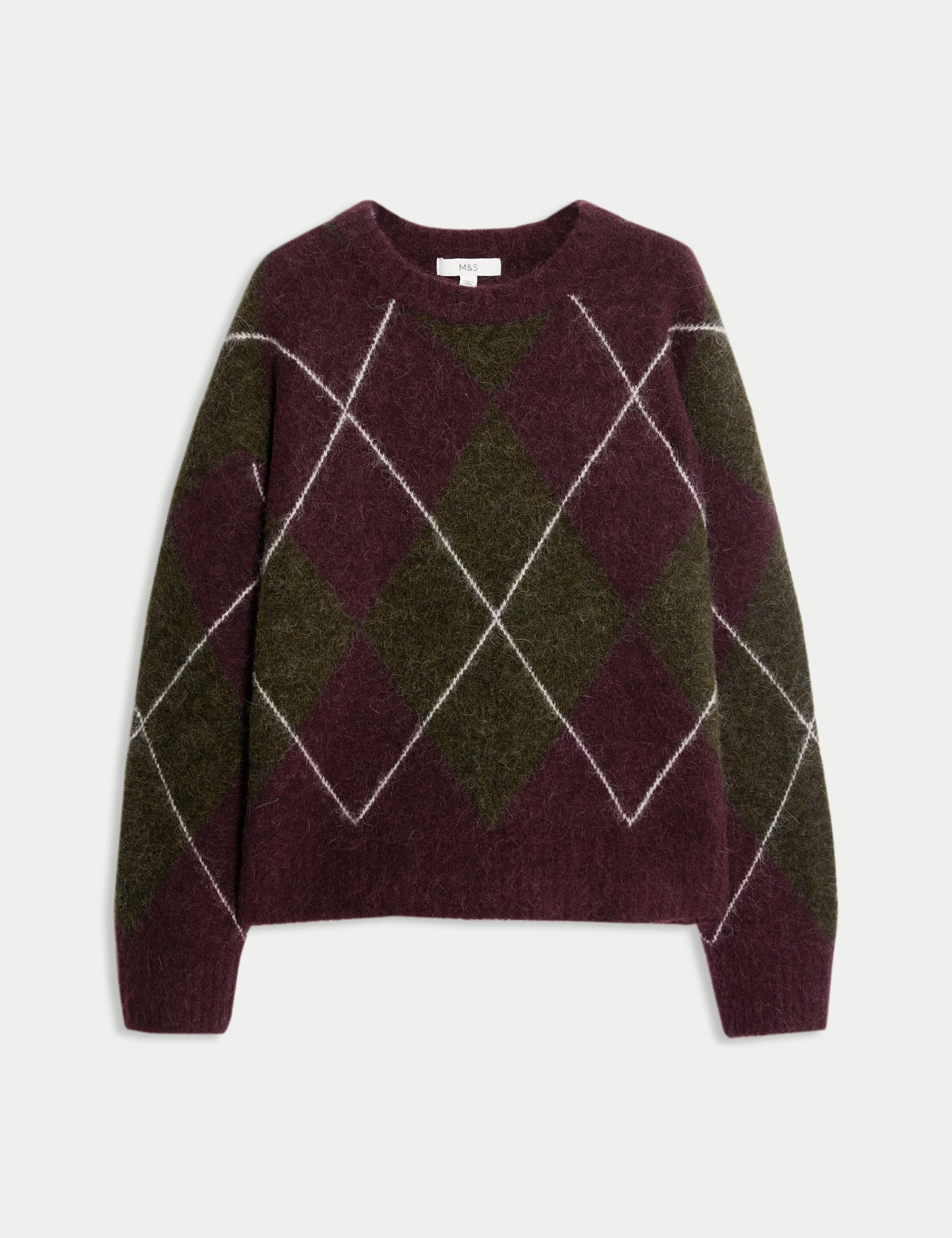 Wool Blend Argyle Crew Neck Relaxed Jumper | M&S Collection | M&S | Marks & Spencer (UK)