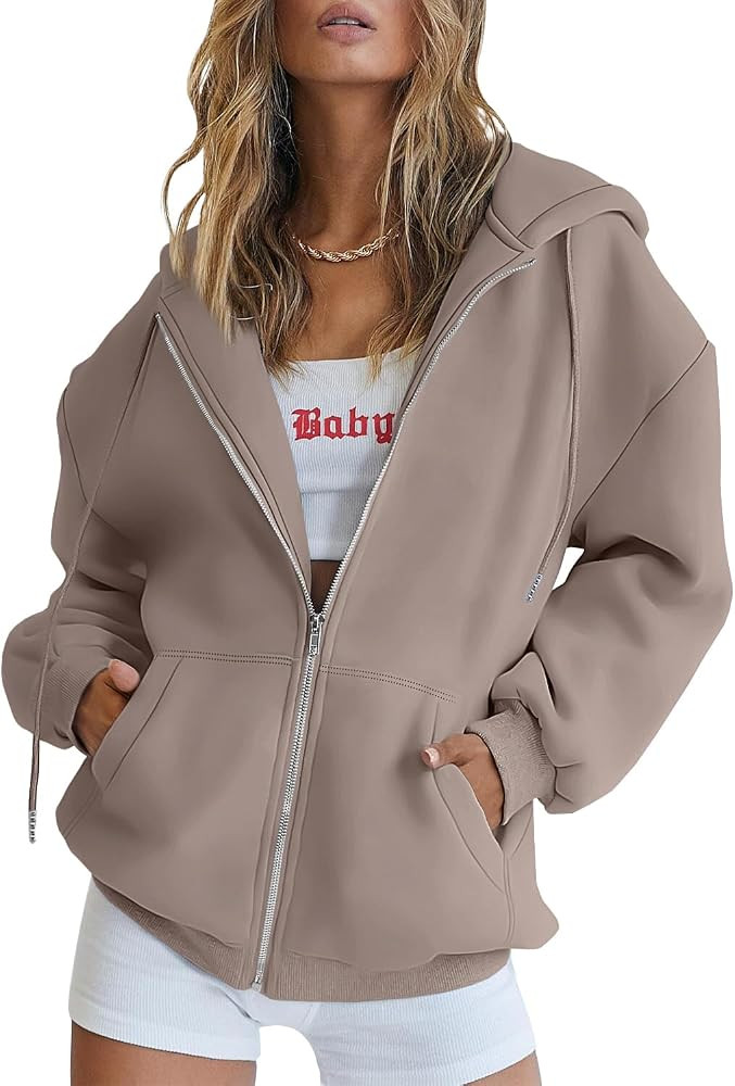 EFAN Women's Drawstring Zip Up Cute Hoodies Fall Jacket Oversized Casual Sweatshirts with Pocket | Amazon (US)