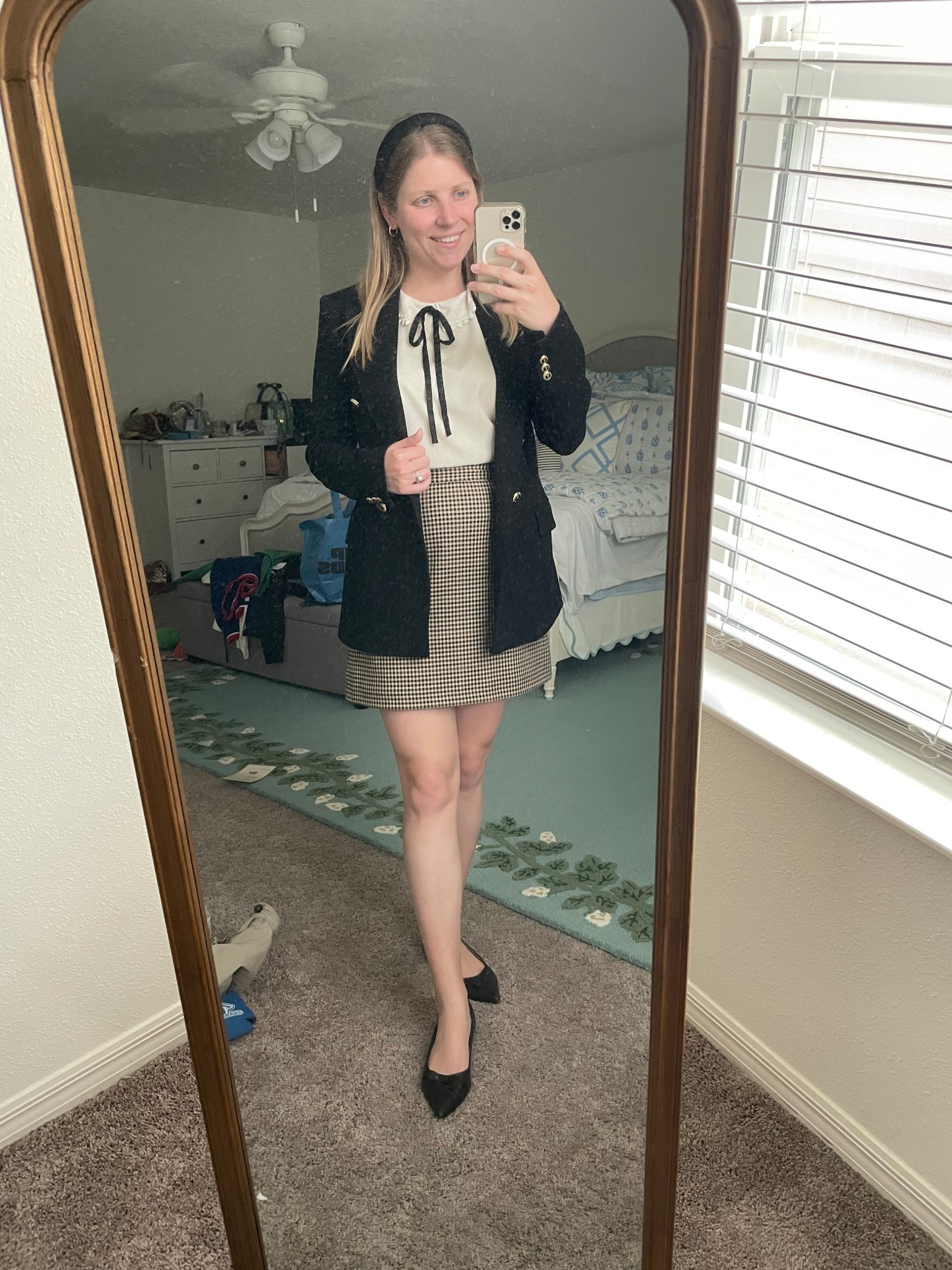 Fall work outfit inspo. Plaid skirt, Peter Pan collar blouse and classic black blazer  

#LTKSeasonal