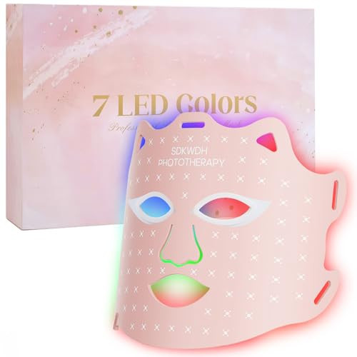 SDKWDH Red Light Therapy for Face, Led Face Mask Light Therapy, 7 Colors LED Face Mask Light Therapy At Home, Pink | Amazon (US)