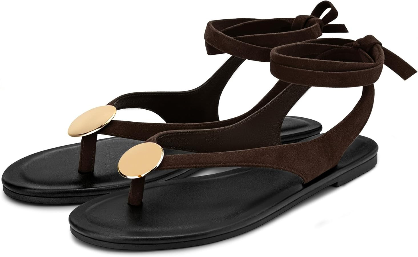 Carcuume Women's Suede Flat Sandals with Metallic Accents Adjustable Strappy Flip Flops for Beach... | Amazon (US)