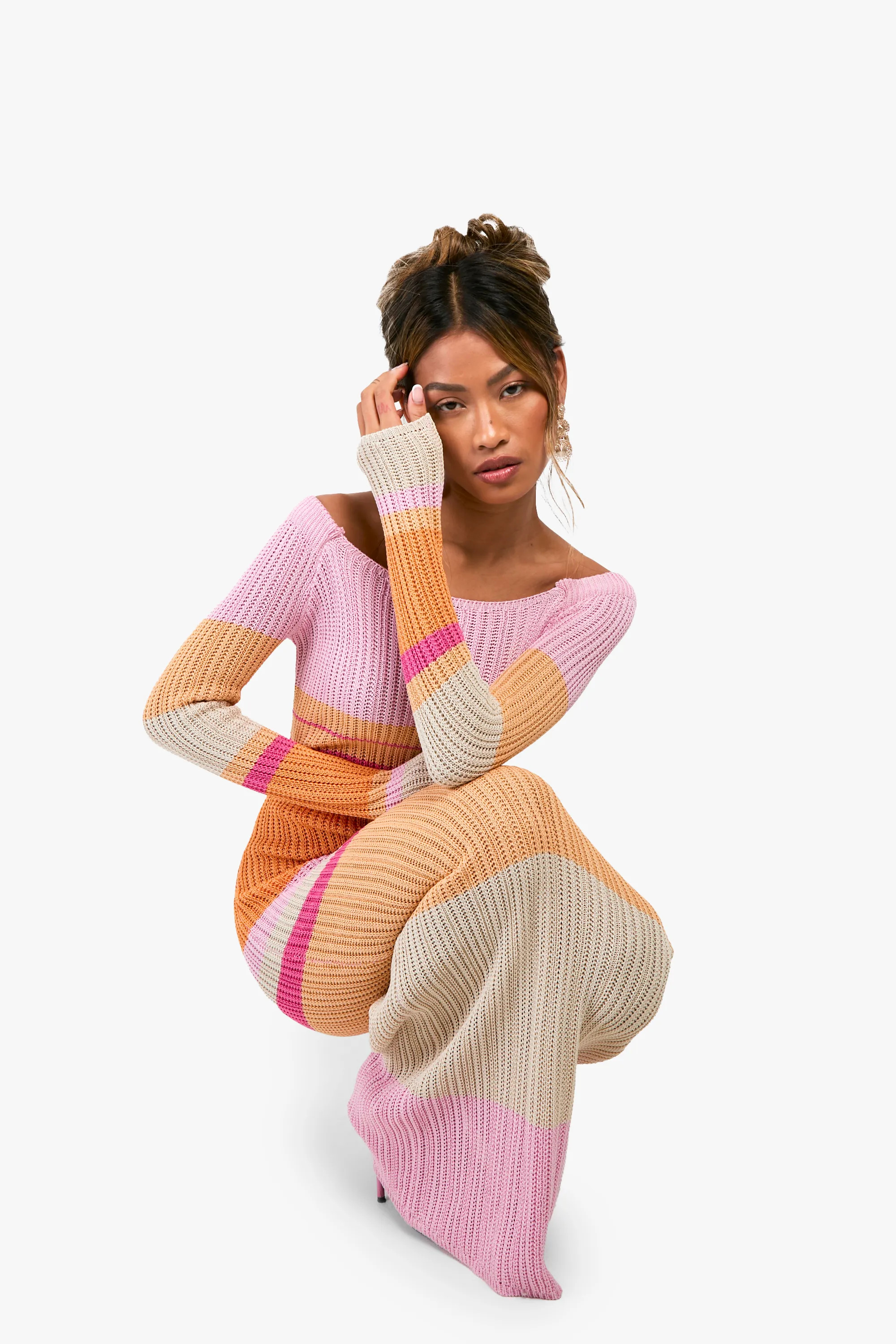 Premium Stripe Crochet Maxi Dress | boohoo (US & Canada)