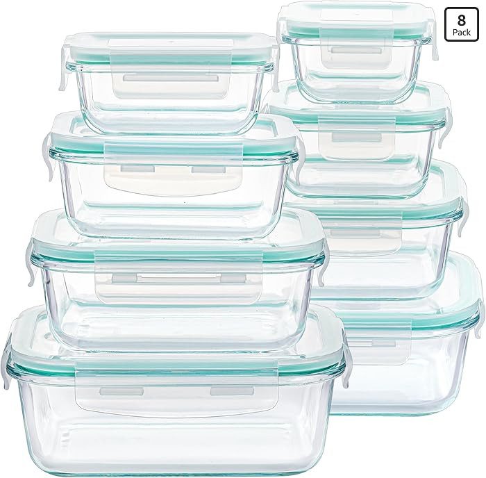 Vtopmart 8 Pack Glass Food Storage Containers with Airtight Lids, Glass Meal Prep Containers, Lun... | Amazon (US)