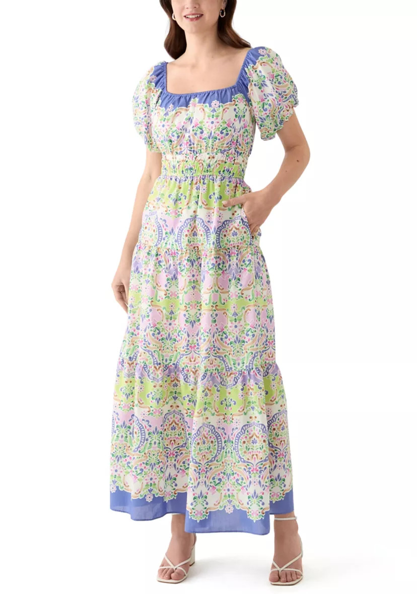 Women's Puff Sleeve Square Neck Printed Maxi Dress | Belk