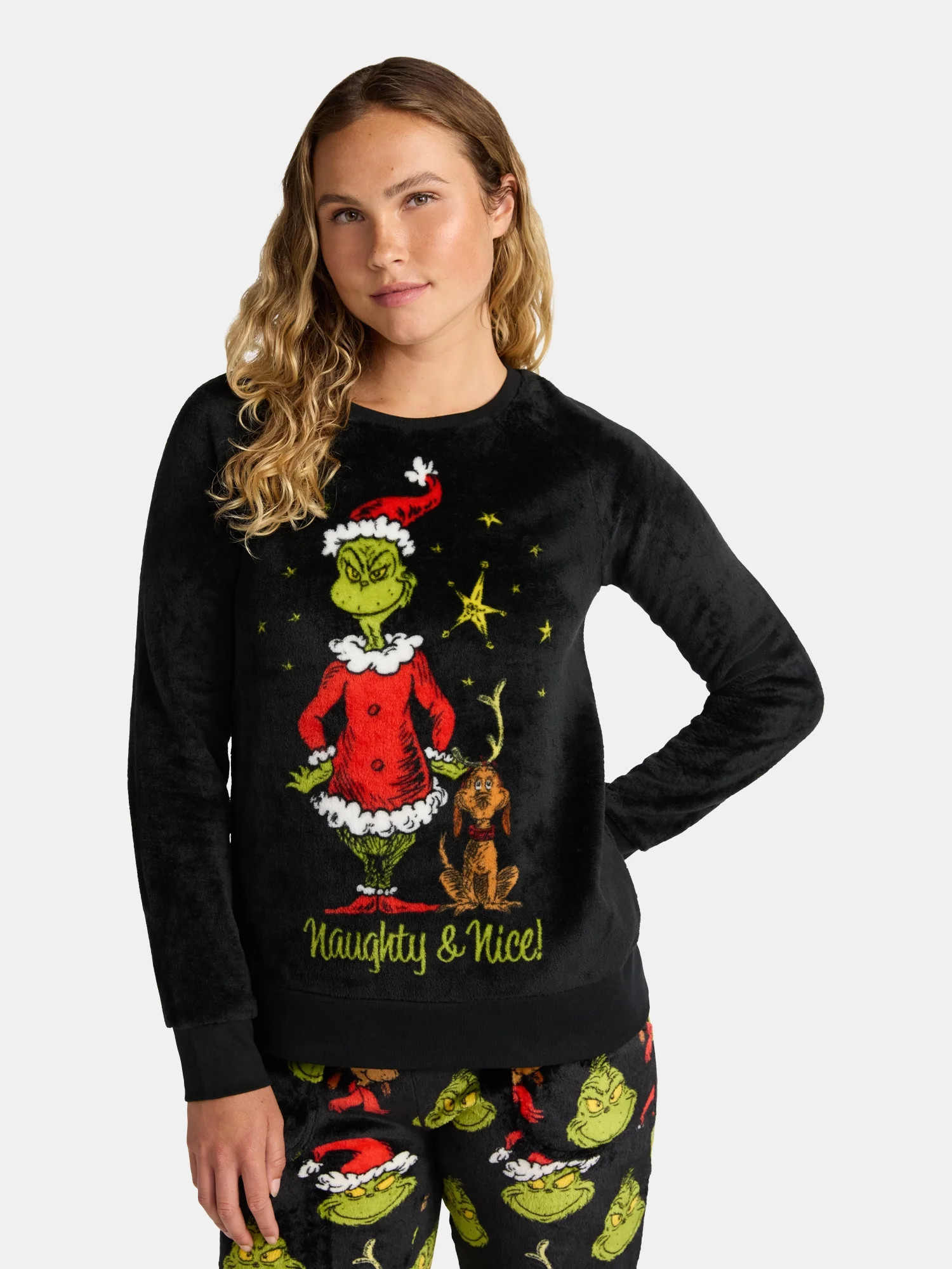 The Grinch Women's and Women's Plus Minky Fleece Graphic Sleep Top with Long Sleeves, Sizes XS-3X | Walmart (US)