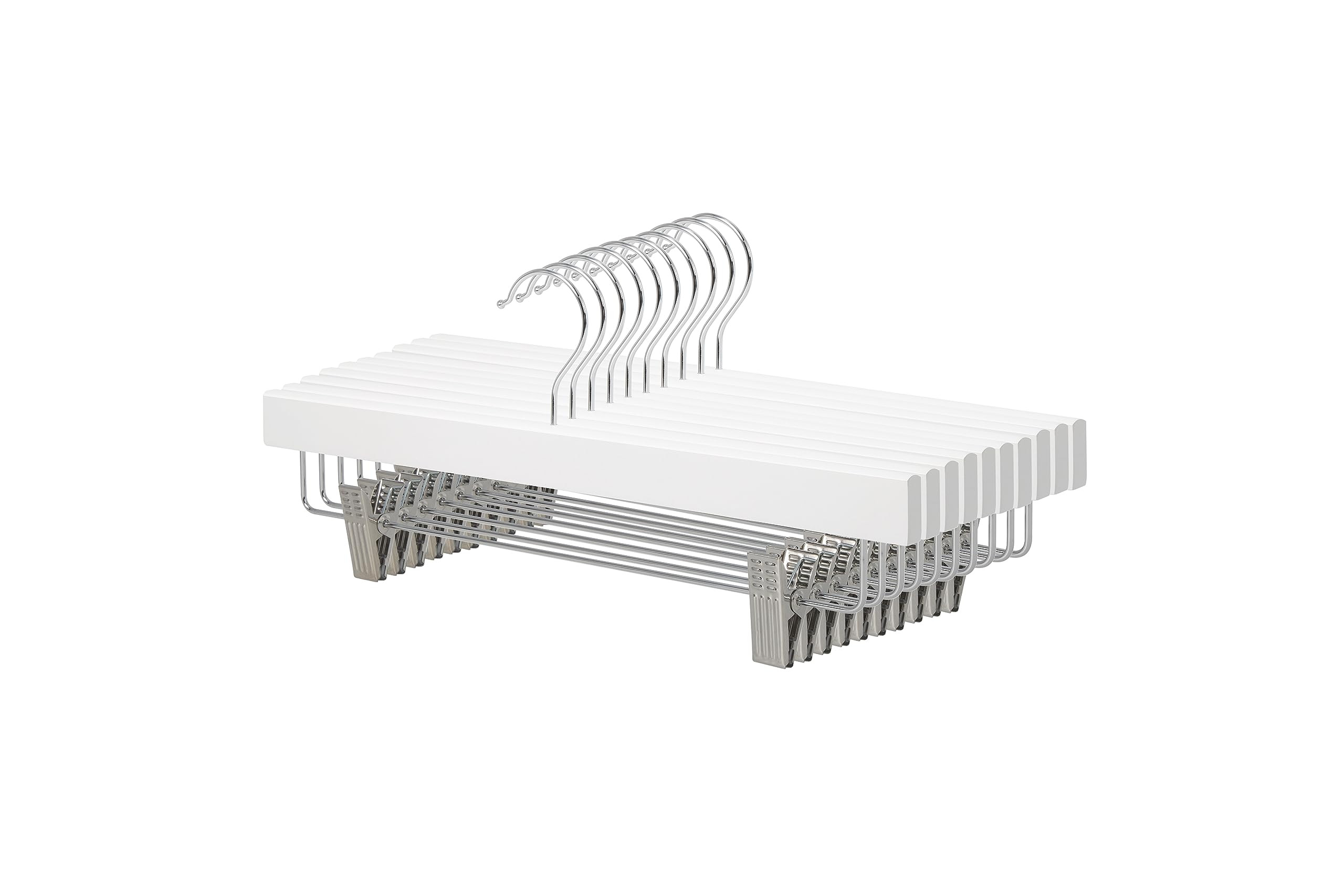 Amazon Basics Durable Wooden Pants and Skirt Hangers with Clips - White, 10-Pack | Amazon (US)