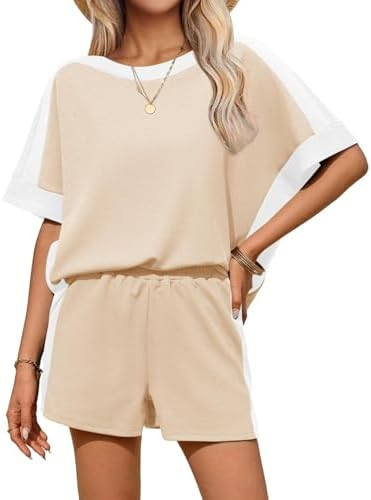 Tankaneo Womens 2 Piece Summer Outfits Oversized Short Sleeve Tops and Shorts Matching Sets Color... | Amazon (US)