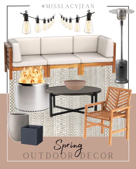 Outdoor spring finds include sofa, outdoor accent chair, outdoor area rug, outdoor coffee table, tabletop planter, outdoor planters, sting lights, and outdoor heater.

Home decor, outdoor home finds, patio decor, patio finds, looks for less

#LTKfindsunder100 #LTKhome #LTKstyletip