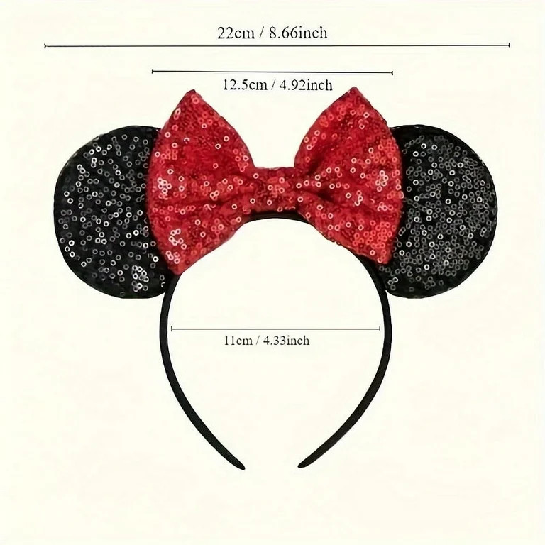 1pc Disney Character Minnies Ears Decorative Head Band Glitter Sequin Bowknot Hair Hoop For Women | Walmart (US)