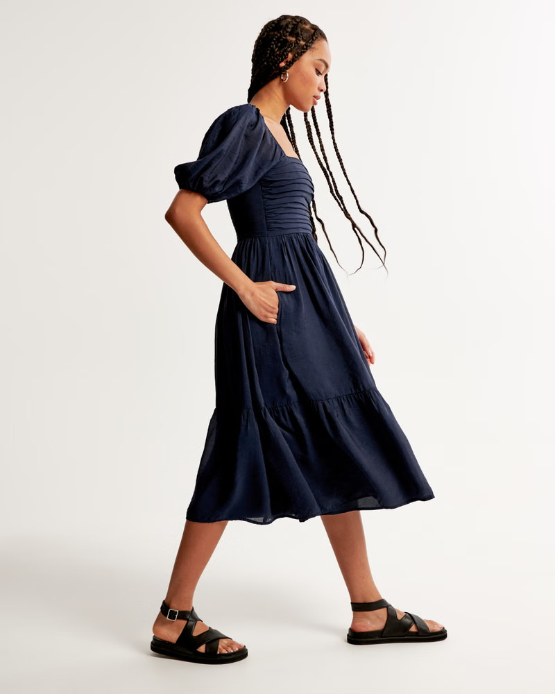 Emerson Floaty Puff Sleeve Midi Dress | Abercrombie & Fitch (US)