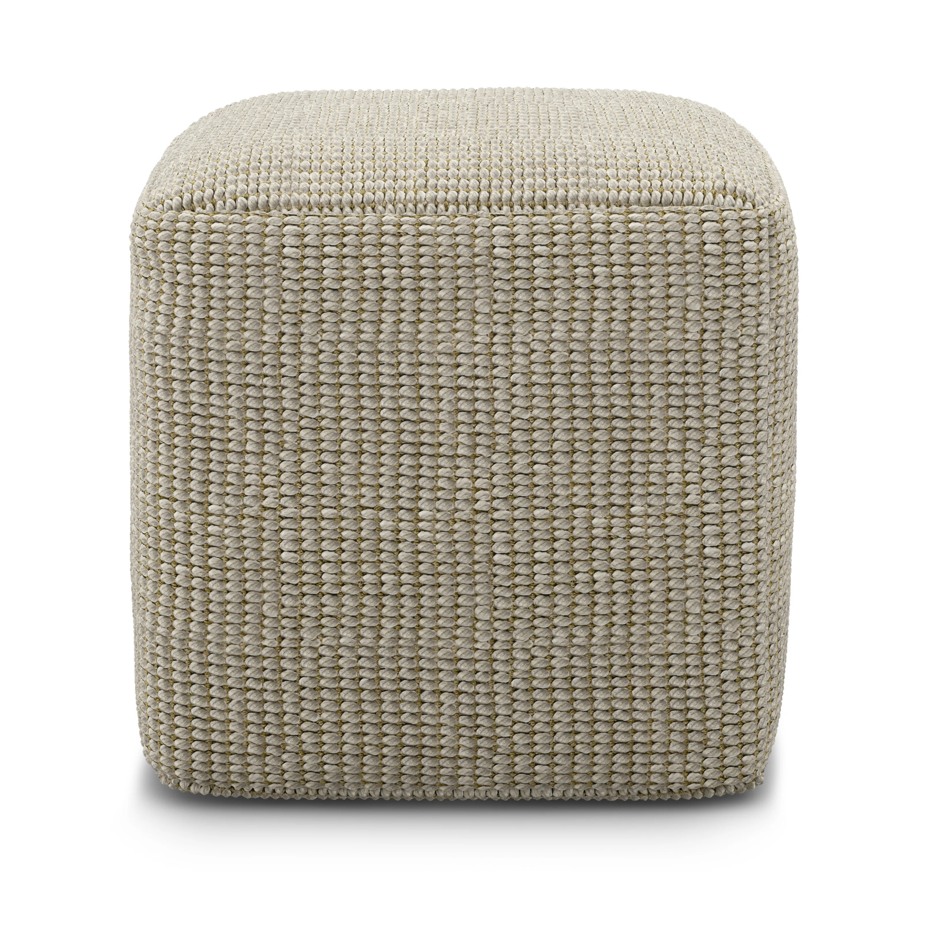 Zelma 18"W Striped Cream Square Woven Indoor/Outdoor Pouf | Wayfair North America