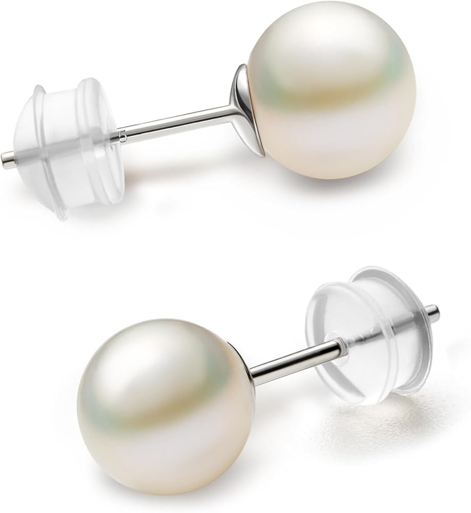 NORBU S925, AAAA+ Round Freshwater Stud Pearl Earrings for Women, Timeless Elegant Gifts for Her ... | Amazon (US)