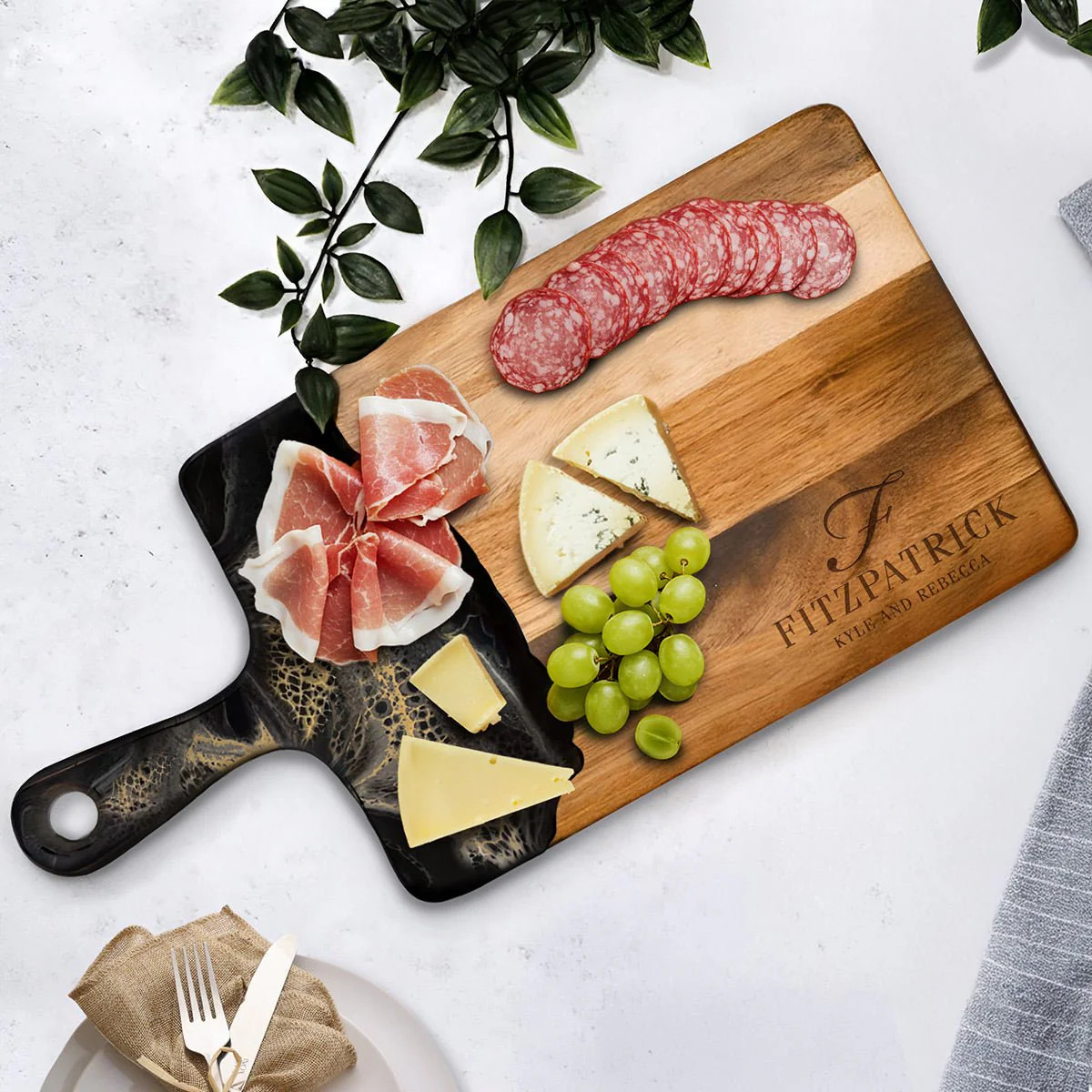 Belmont Charcuterie Serving Board - Artisan Black and Gold Resin | HomeWetBar.com