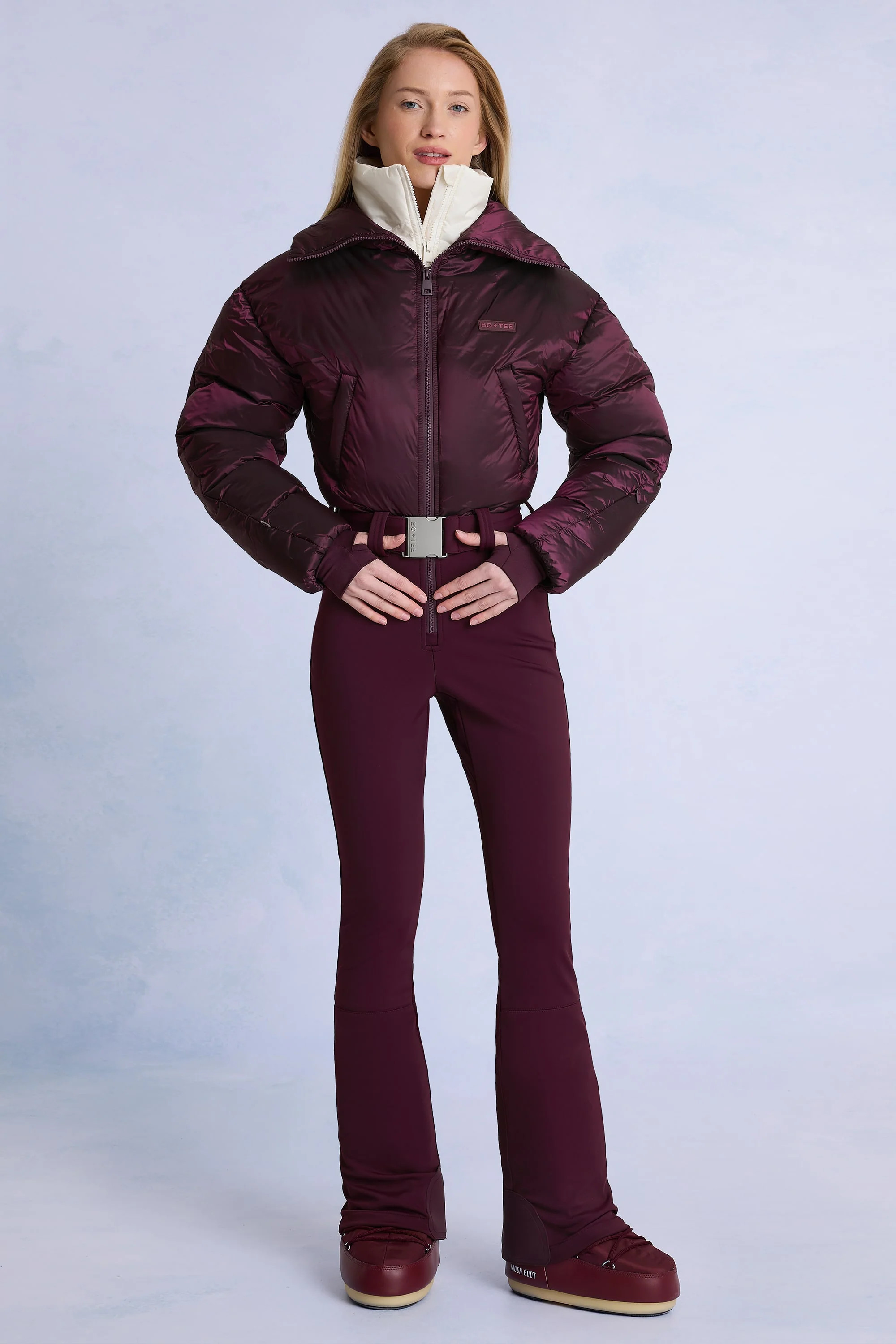 Waterproof Belted Layered Ski Suit in Burgundy | Oh Polly