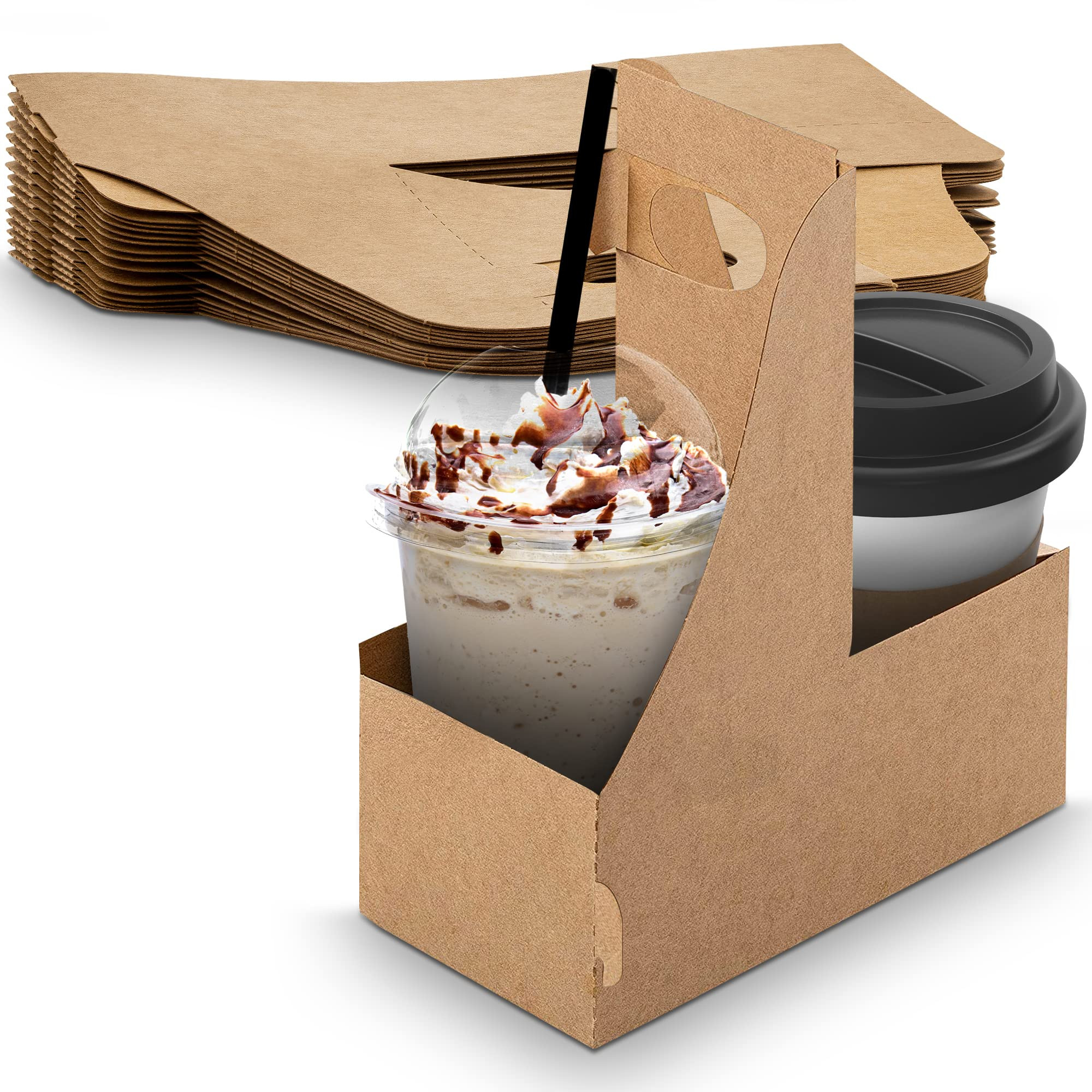MT Products Brown 2 Cup Carrier 7.62" x 3.75" x 8.87" - Small Kraft Drink Carrier with Handles (P... | Amazon (US)