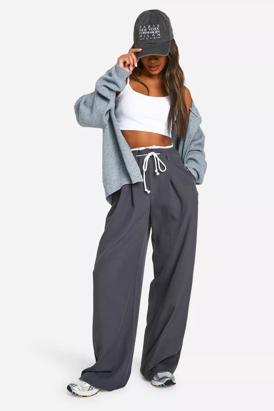 Fray Hem Double Waistband Wide Leg Woven Pants | boohoo (US & Canada)