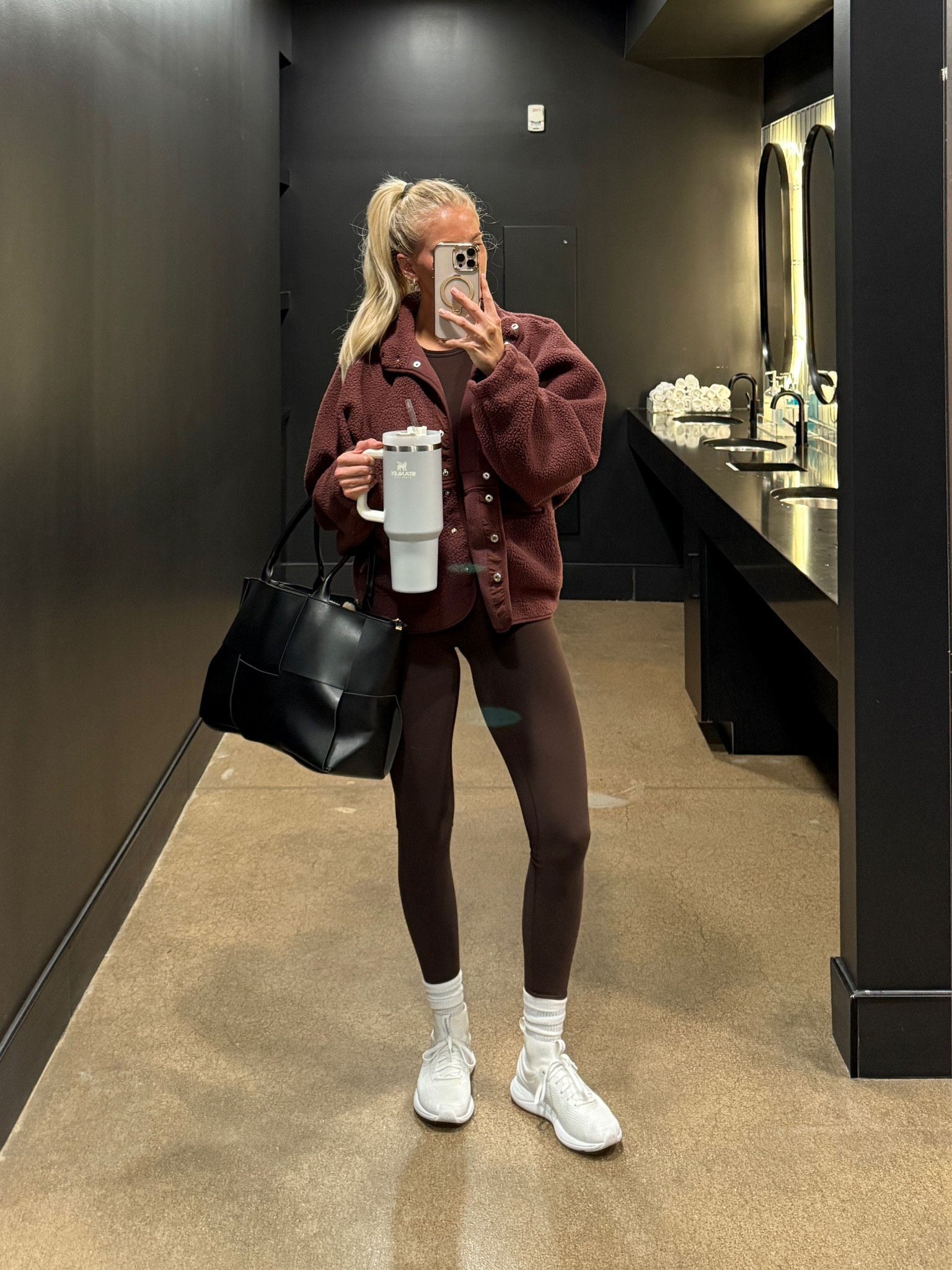 Workout outfit: 4 in leggings med in top, medium in jacket, true size in shoes 