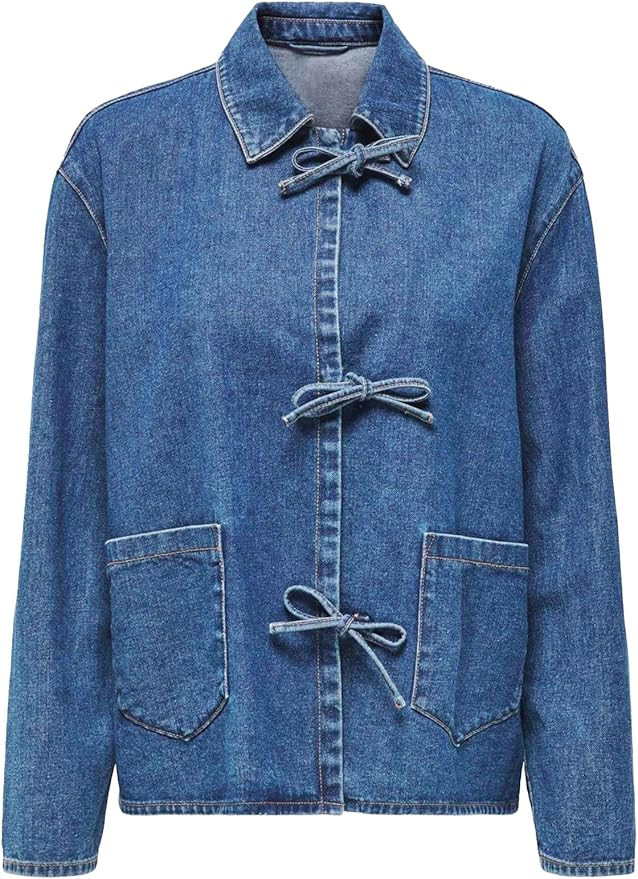 PLNOTME Womens Jean Jacket Tie Front Denim Shacket Tops Fall Fashion Long Sleeve Shirts Coat with... | Amazon (US)
