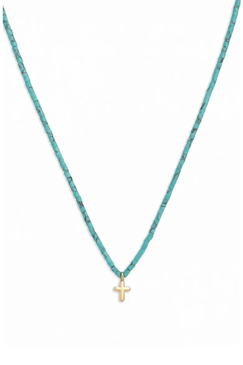 Turquoise Bead Puffy Cross Pendant Necklace (Women) | Nordstrom | Nordstrom