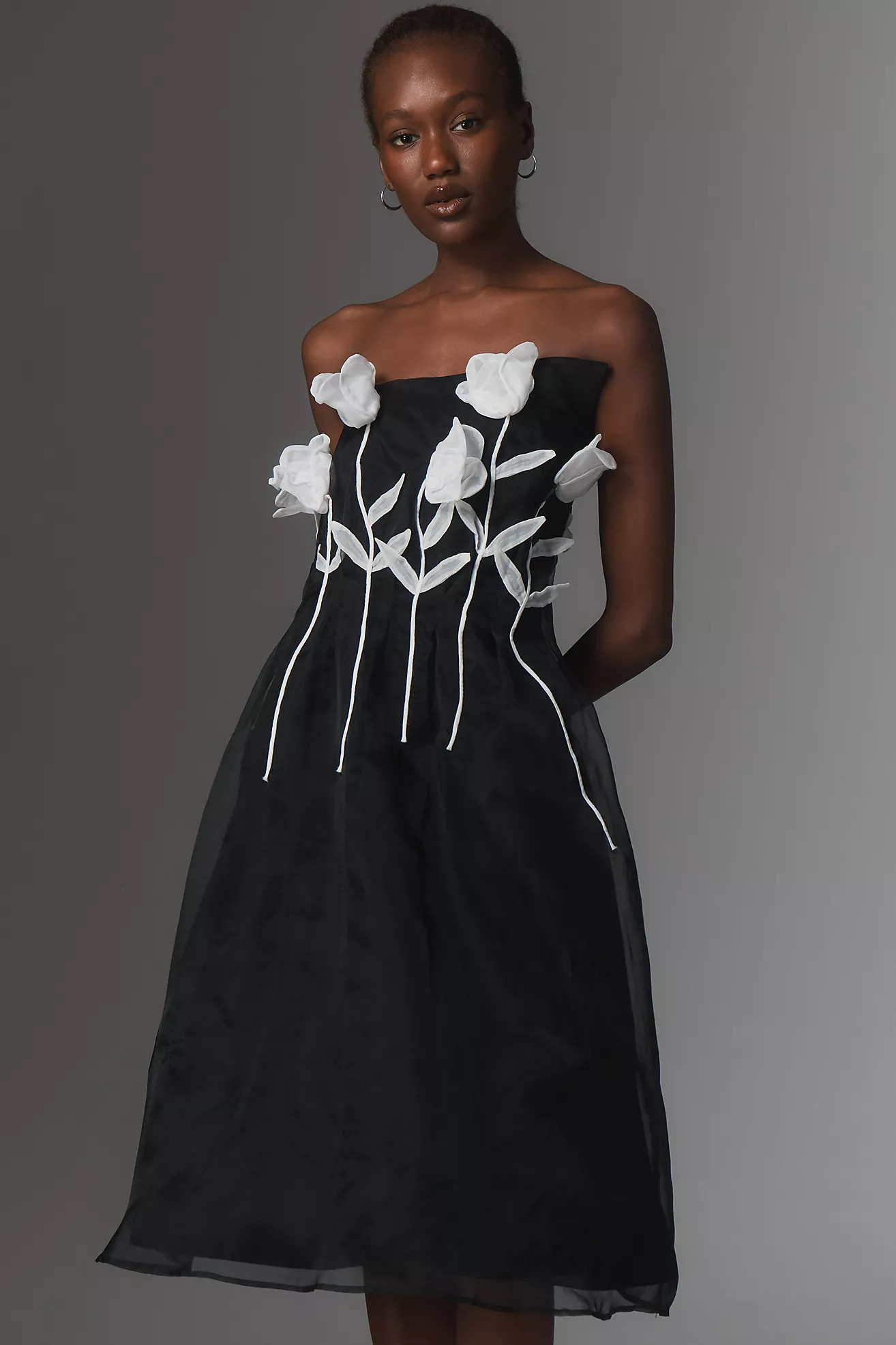 Maeve 3D Floral Strapless Midi Dress | Anthropologie (US)