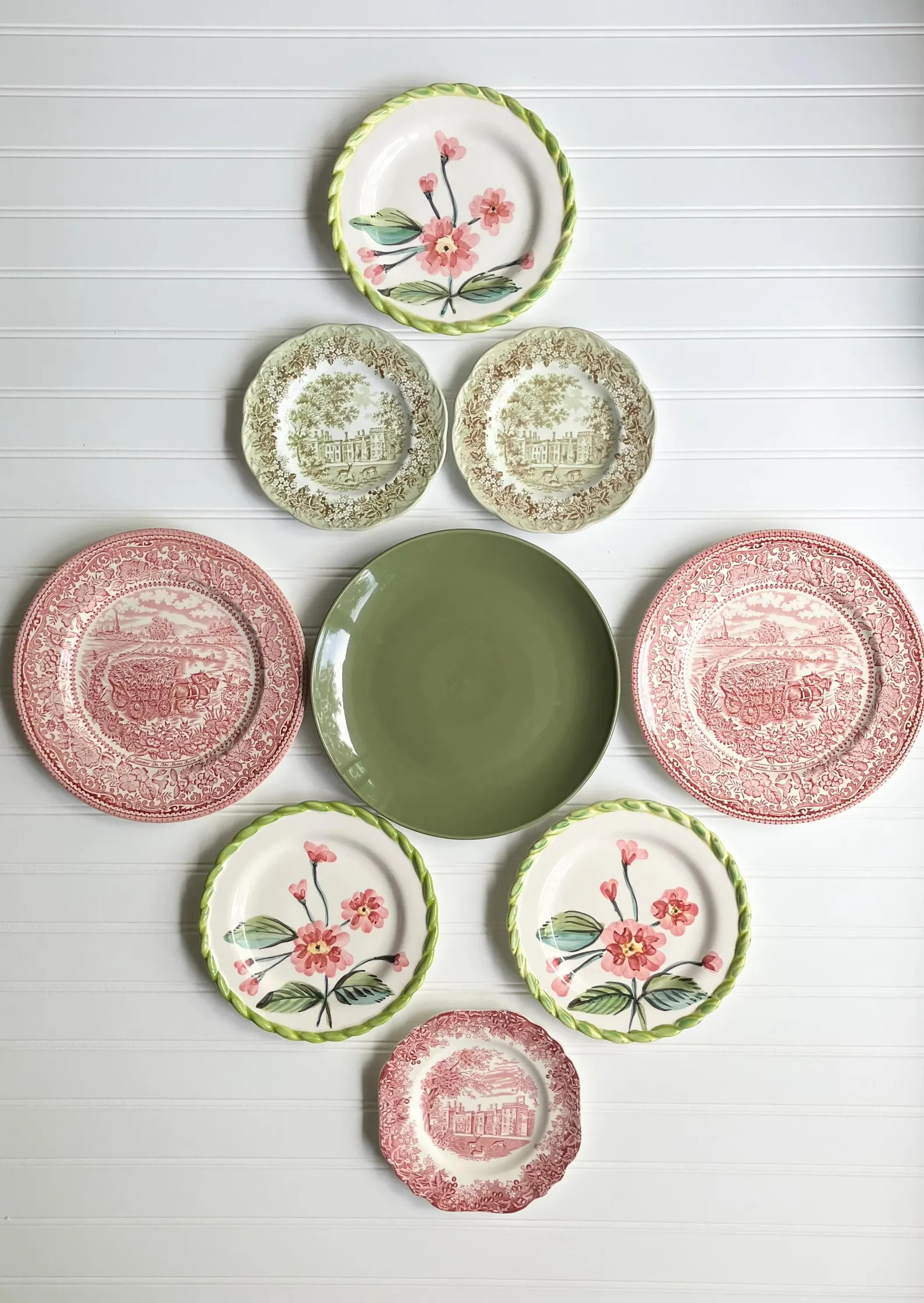 Vintage Wall Plate Collection Red Green Blue Ironstone Floral Transferware Home Decor Set of Nine | Etsy (Global)