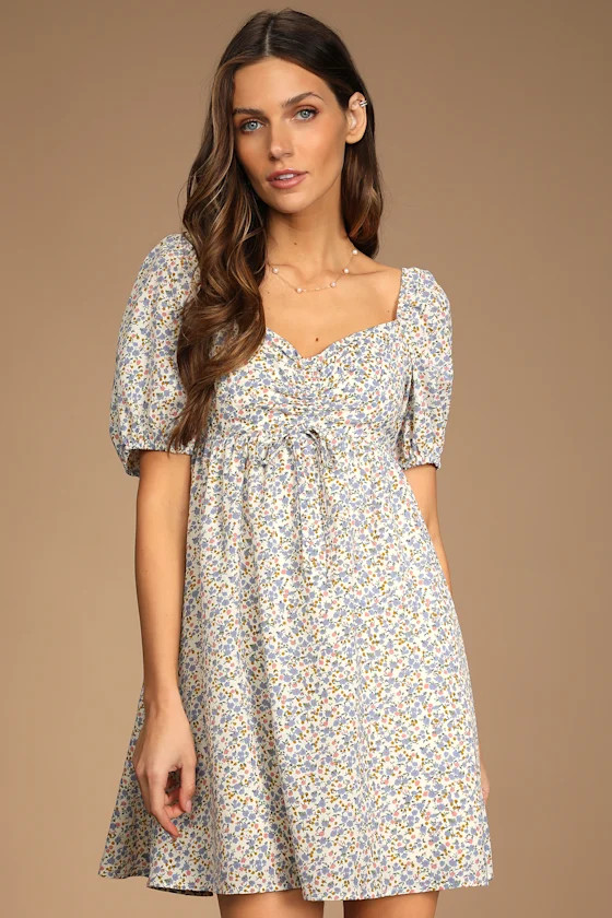 Sweet for Spring Ivory Floral Print Puff Sleeve Mini Dress | Lulus (US)