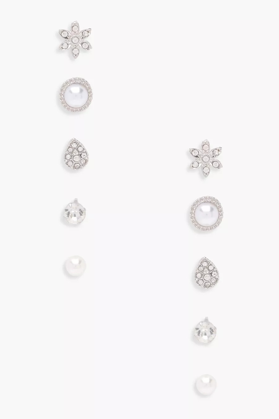 Eva Pearl And Rhinestone Studs 5 Pack | boohoo (US & Canada)