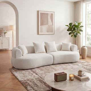 CANYON 122 in. Round Arm 2-Piece Velvet Modular Sectional Sofa with Deep Seat Cloud Comfort Design in Beige White | The Home Depot