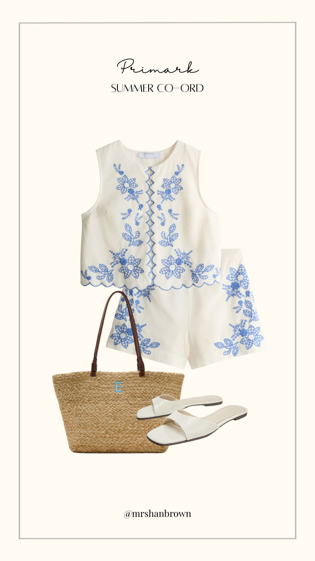 Primark Summer Co-Ord! 

White Embroidered Co-Ord, Blue Embroidered Shorts Set, Sleeveless Embroidered Top, White Summer Shorts, Raffia Tote Bag, White Flat Sandals, Holiday Co-Ord Outfit, Affordable Summer Fashion, Broderie Style Set, Beach Holiday Look, Primark New In 

 #LTKuk #LTKsummer #LTKtravel