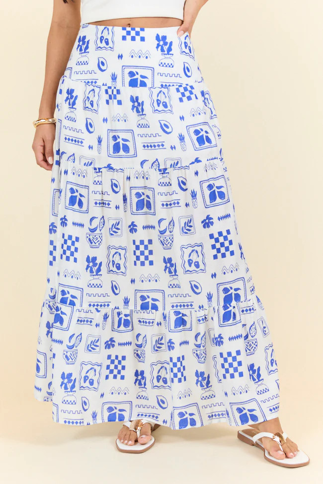 Tuscan Sun Blue Icon Floral Maxi Skirt | Pink Lily