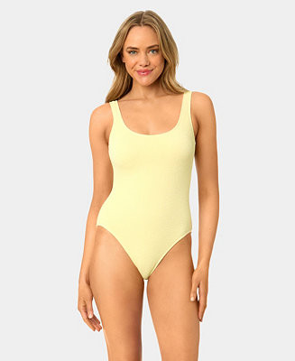 Women's Solid Popcorn Scrunch Scoop Neck One-Piece Swimsuit | Macy's