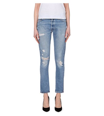 Distressed straight mid-rise jeans | Selfridges