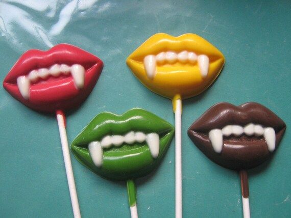 One dozen vampire fang lip lollipop sucker party favors | Etsy (US)