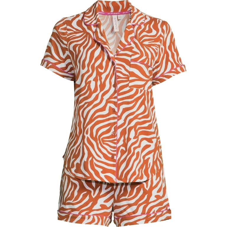 Joyspun Women's Knit Notch Collar Top and Shorts Pajama Set, 2-Piece, Sizes S to 3X | Walmart (US)