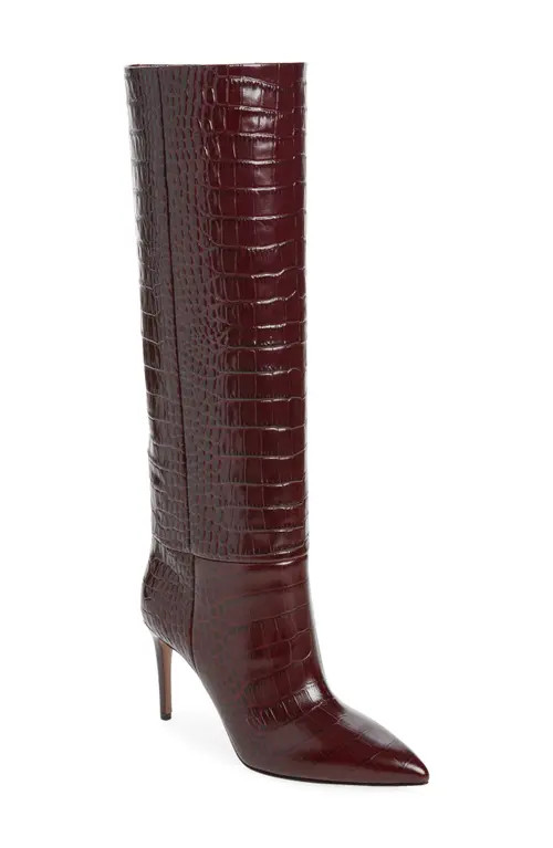 Paris Texas Stiletto Croc Embossed Leather Knee High Boot in Rouge Noir at Nordstrom, Size 41 | Nordstrom