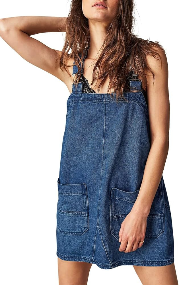PLNOTME Women's Casual Denim Overalls Dress Adjustable Strap Summer Mini Jean Dress with Pockets | Amazon (US)