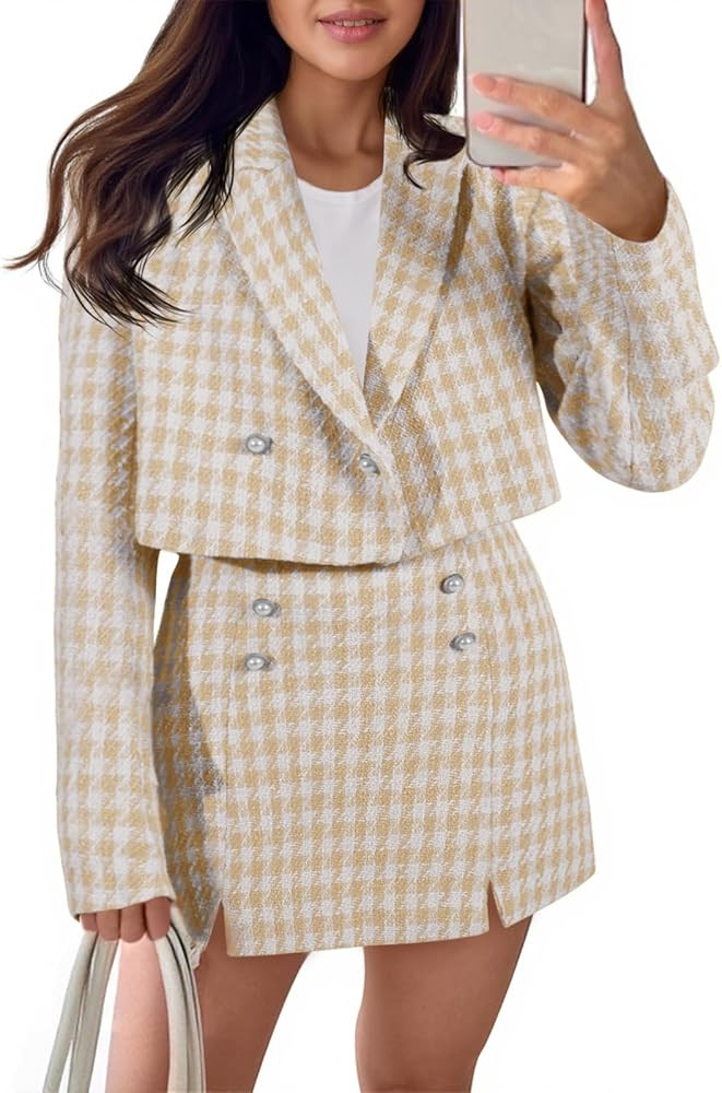Cicy Bell Womens Cropped Tweed Blazer Sets 2 Piece Outfits and Mini Skirt Sets Business Casual Su... | Amazon (US)