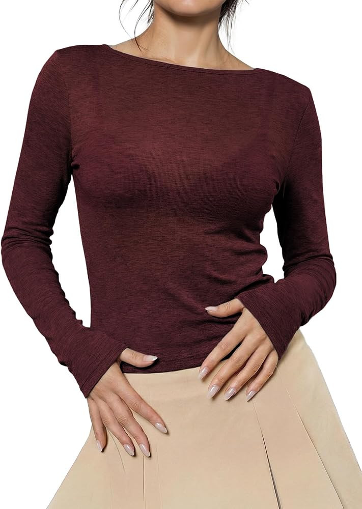 EVALESS Womens Wool Blend Sheer Tops Long Sleeve Shirts Tees | Amazon (US)
