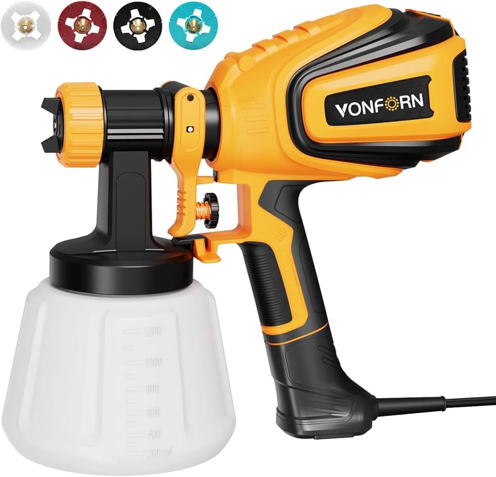 VONFORN Paint Sprayer, 700W HVLP Spray Gun with Cleaning & Blowing Joints, 4 Nozzles and 3 Patter... | Amazon (US)