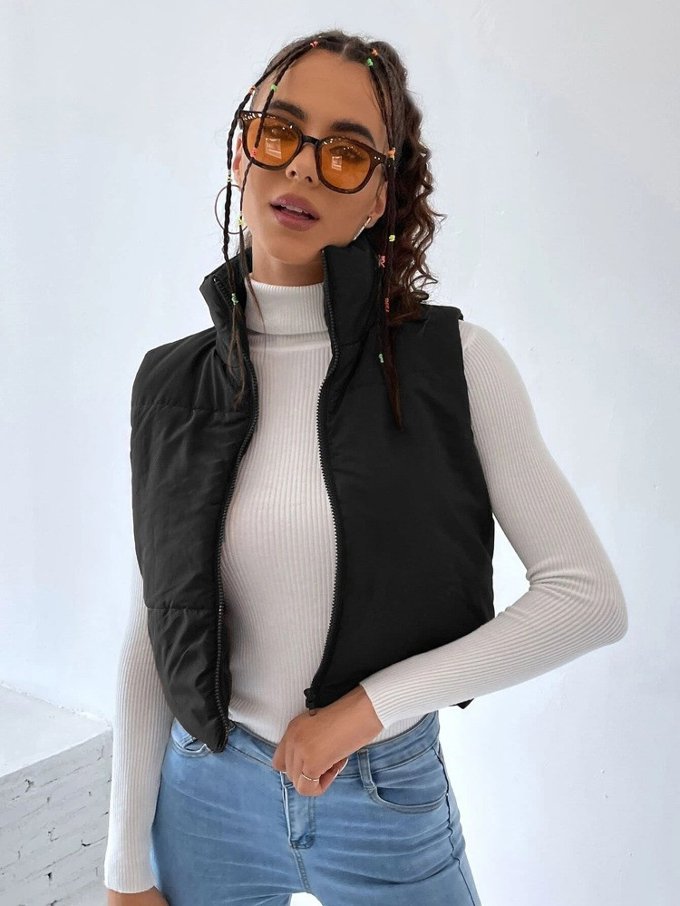 Solid Zip Up Puffer Vest | SHEIN