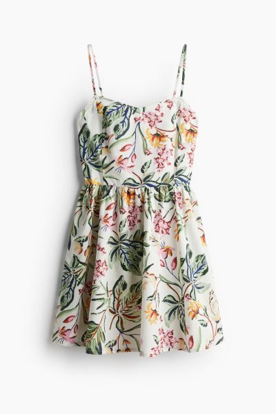 Flared-skirt cotton dress - Cream/Floral - Ladies | H&M GB | H&M (UK, MY, IN, SG, PH, TW, HK)